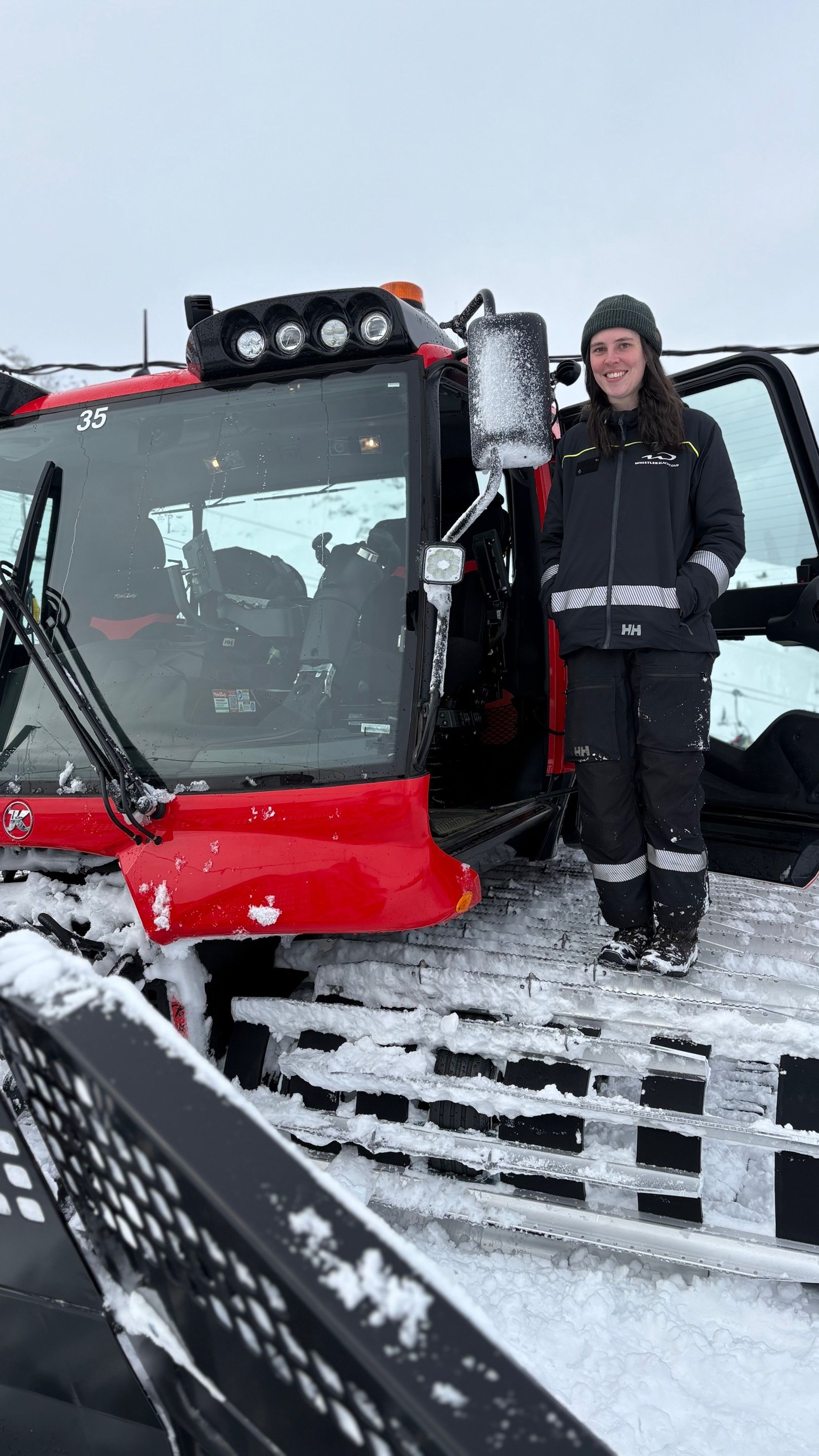 Teagan Atherstone stands on her tracks at Whistler Blackcomb.